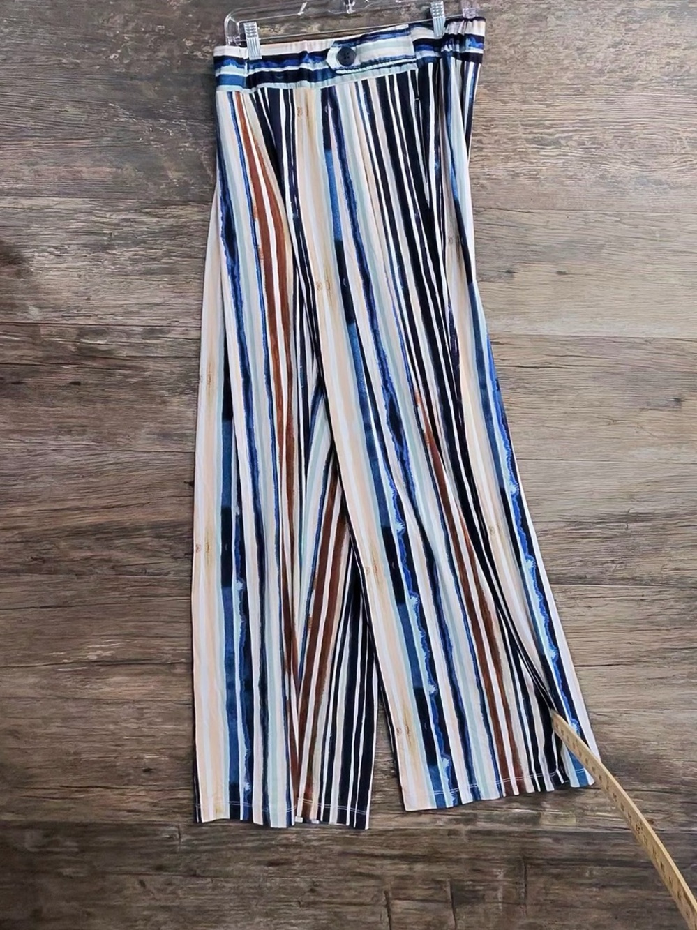 Robert Louis Striped Wide-Leg Pants in Blue, Brown & White